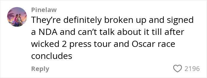 Comment discussing breakup rumors about Ariana Grande’s boyfriend Ethan Slater amid NDA and press tour restrictions. Comment discussing breakup rumors about Ariana Grande’s boyfriend Ethan Slater amid NDA and press tour restrictions.