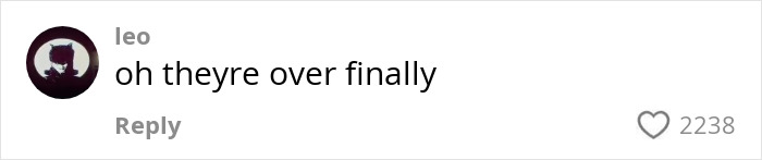 Text comment on social media saying oh theyre over finally, relating to Ariana Grande's boyfriend Ethan Slater breakup rumors. Text comment on social media saying oh theyre over finally, relating to Ariana Grande's boyfriend Ethan Slater breakup rumors.