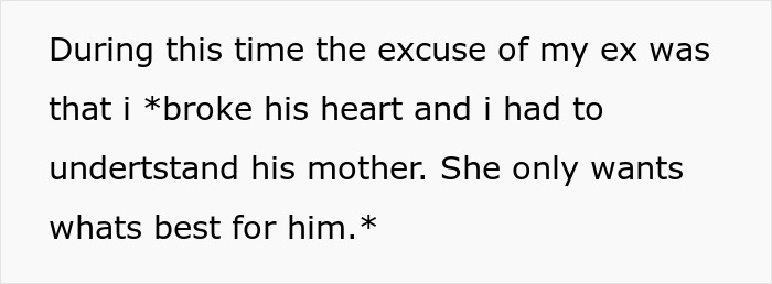 Text on a white background reads a quote about understanding a mother&rsquo;s intentions and wanting what&rsquo;s best for him.