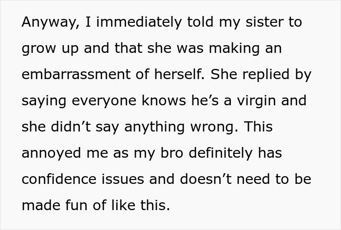Text excerpt discussing eldest sister mocking youngest brother for being a virgin, revealing promiscuous past tension. Text excerpt discussing eldest sister mocking youngest brother for being a virgin, revealing promiscuous past tension.