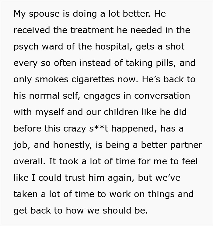 Text screenshot describing a woman giving her husband another chance and learning a lesson the hard way about trust and recovery.