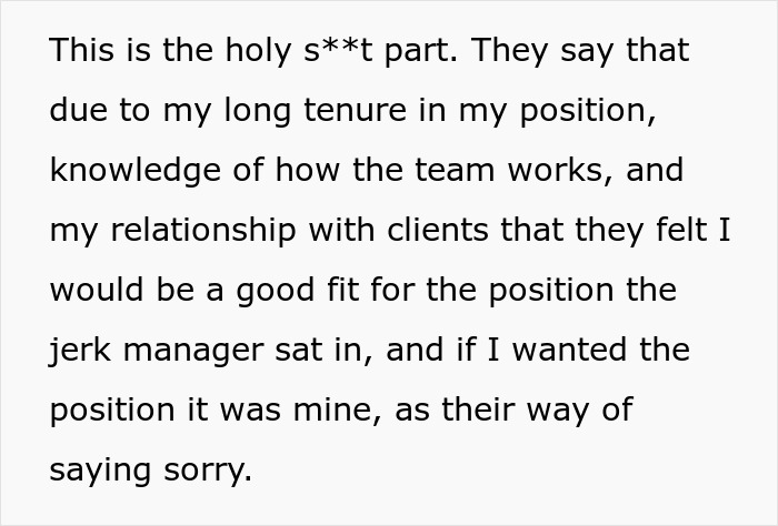 Text excerpt highlighting an overweight woman deemed unfit by new manager to see clients, suggesting time off for weight loss.