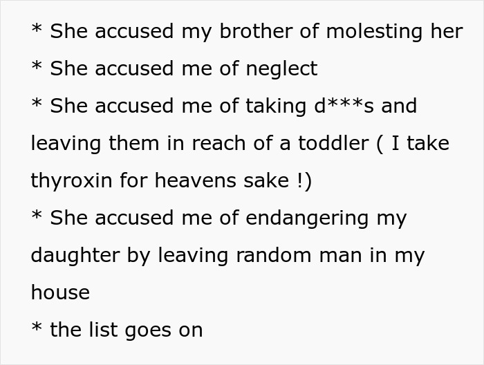 Text excerpt listing accusations related to neglect and endangering a toddler amid essential oils poisoning case.