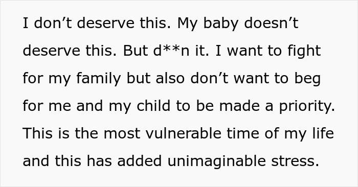 Text expressing pain and stress from a pregnant wife after husband says he loves her but isn&rsquo;t in love.