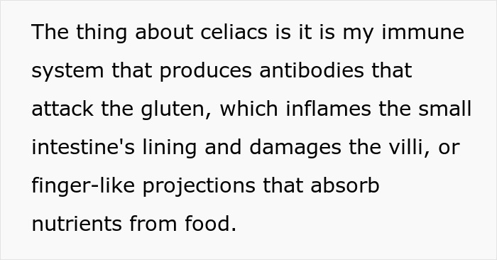 Text explaining celiac disease and immune system antibodies attacking gluten, causing intestinal damage and nutrient absorption issues. Text explaining celiac disease and immune system antibodies attacking gluten, causing intestinal damage and nutrient absorption issues.