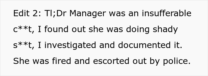 Text on a white background describing how an employee caught a pet store manager defrauding the store with observations and documentation.