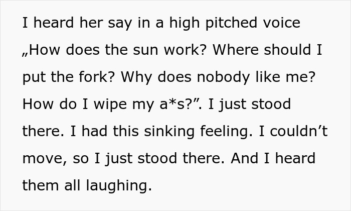 Text showing a future MIL branding a bride-to-be stupid, causing disbelief as her fianc&eacute; laughs along with others.