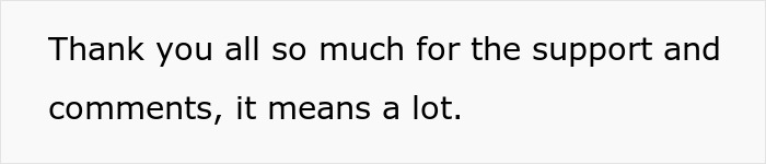 Text on a white background expresses gratitude for support and comments, relating to a man insisting on 50/50 house ownership. Text on a white background expresses gratitude for support and comments, relating to a man insisting on 50/50 house ownership.