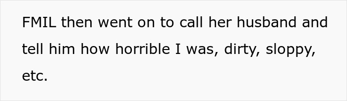 Text on a white background describing a person&rsquo;s complaint about being called horrible, dirty, and sloppy by their FMIL.