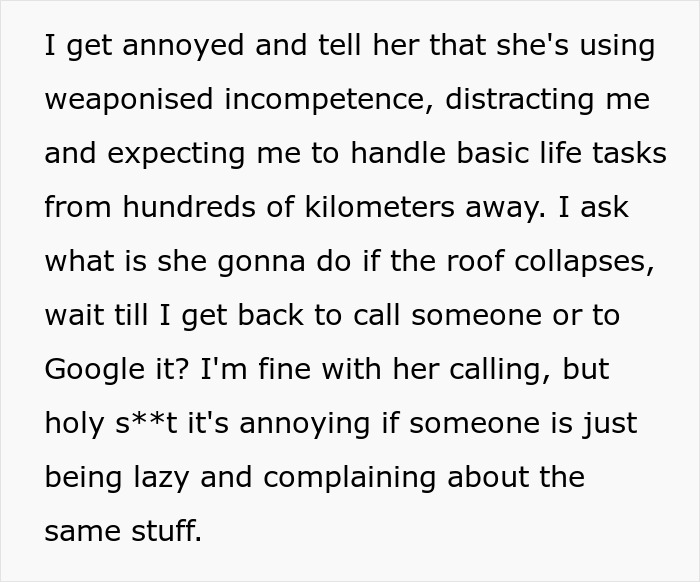 Text describing frustration with weaponized incompetence as wife fails to complete simple tasks, leaving husband baffled. Text describing frustration with weaponized incompetence as wife fails to complete simple tasks, leaving husband baffled.