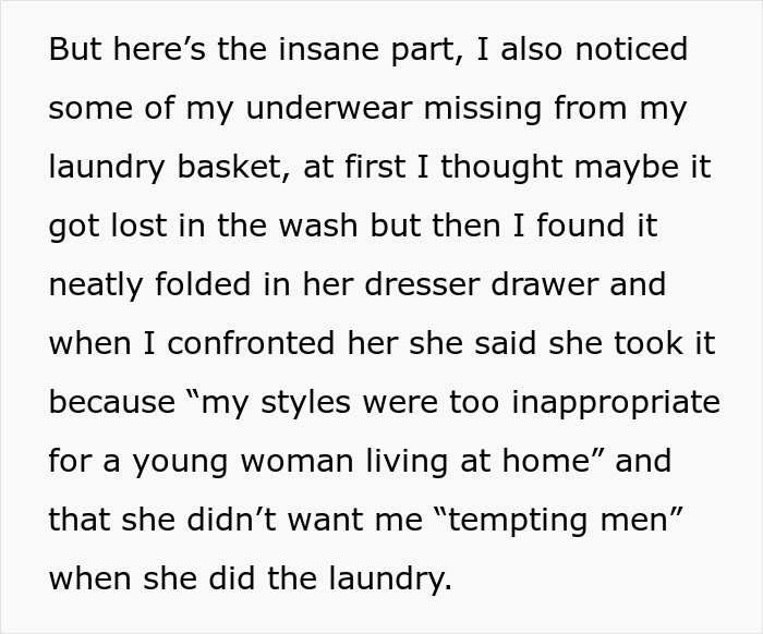 Text excerpt describing a daughter confronting her mom about stealing underwear and accusations of hiding immoral things.