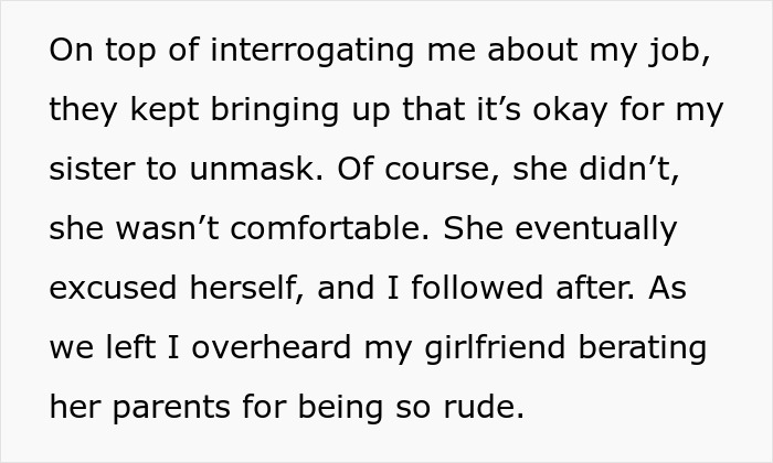 Text excerpt describing a man&rsquo;s experience with girlfriend&rsquo;s parents, highlighting challenges with autistic sister and relationship objections.