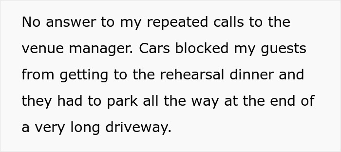 Text about bridezilla frustration as 50 strangers crash wedding for a photoshoot, blocking guests and causing parking issues.
