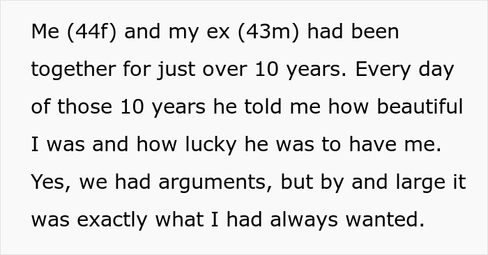 Text excerpt from a woman describing a ten-year relationship, linked to man breaks up with girlfriend after cheese argument.