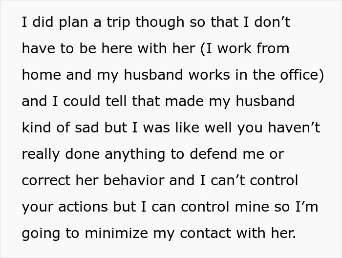 Text excerpt discussing minimizing contact with rude mother-in-law causing emotional strain on husband and wife.