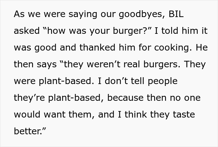 Woman accuses BIL of causing anaphylactic shock after he lied about cooking plant-based lunch.