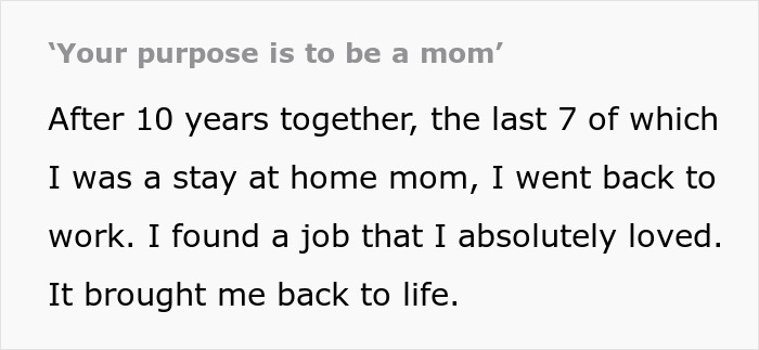 Hurt working mom expressing frustration after returning to work following years as a stay-at-home mom with an ignorant husband.