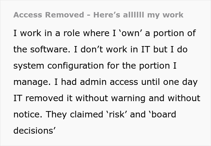 Engineer shares all HR needs to learn after software access revoked by IT without warning or notice.