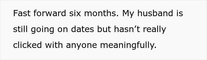 Text excerpt discussing a husband going on dates six months after opening their poly marriage.