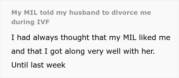 Text excerpt discussing husband&rsquo;s anxiety and divorce request during wife&rsquo;s IVF influenced by mother-in-law&rsquo;s advice.