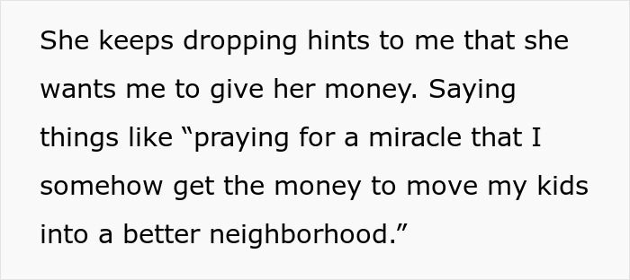 Text showing a woman rejecting her sister's hints for money while the sibling rages about Ibiza pics online. Text showing a woman rejecting her sister's hints for money while the sibling rages about Ibiza pics online.