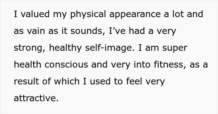 Text describing a woman&rsquo;s strong self-image and health consciousness before coerced pregnancy punishment by husband for cheating.