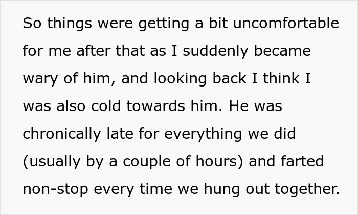 Text discussing discomfort and coldness in a relationship after a guy became overly attached after one date.