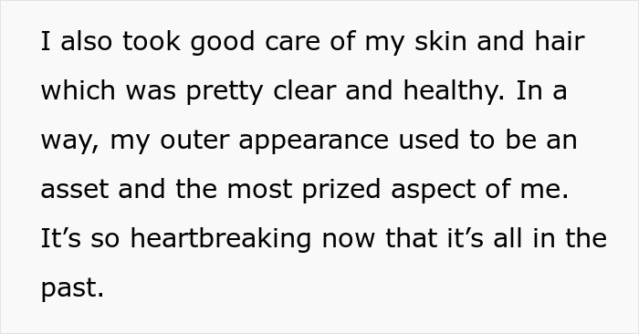 Text describing emotional impact of husband coercing wife into pregnancy as punishment for cheating, focusing on body and appearance.