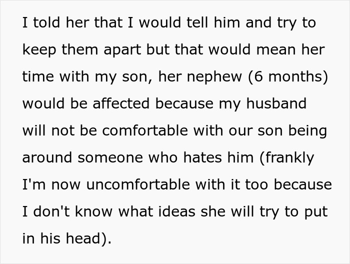 Text excerpt explaining a woman forbidding her brother-in-law from talking to her to protect her nephew and maintain family boundaries.