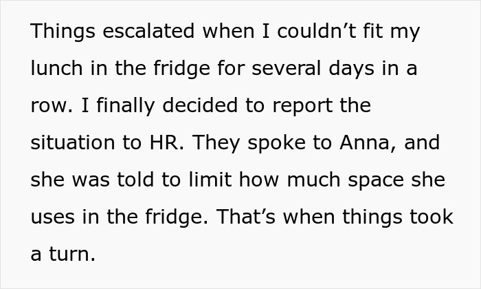 Man has no space to keep lunch in fridge, coworker reports issue to HR leading to conflict at <a target=