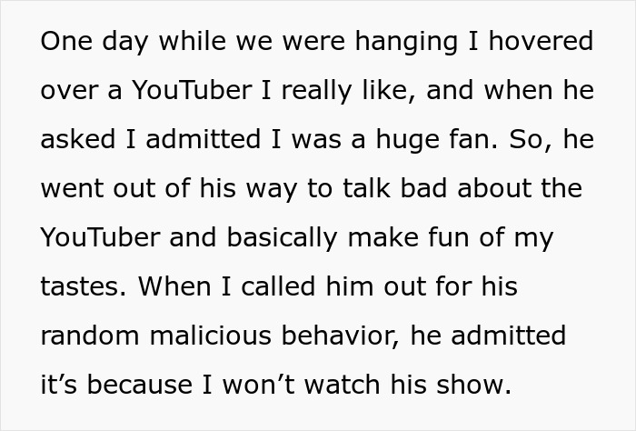 Text about refusing to watch autistic friend's show leading to malicious behavior and conflict between friends.