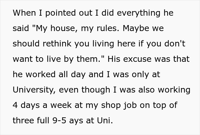 Text excerpt discussing a guy insisting roommate follow house rules, highlighting conflict over mortgage affordability.