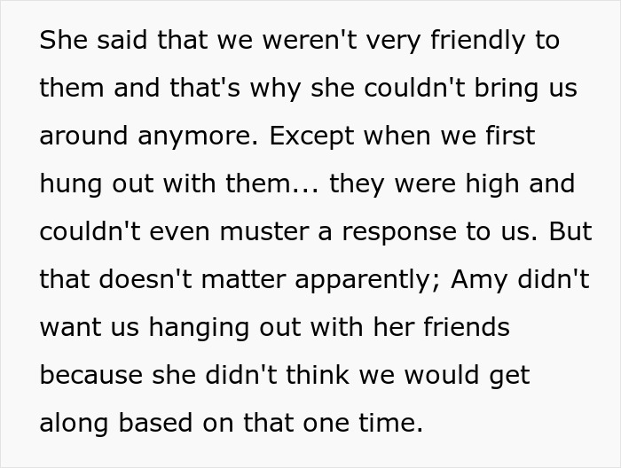 Text excerpt showing a woman accusing homeowners of ruining her party and not leaving their home.