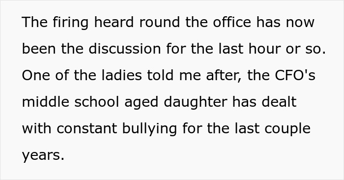 Office scene depicting CFO immediately firing employee after a body-shaming comment, highlighting workplace consequences.