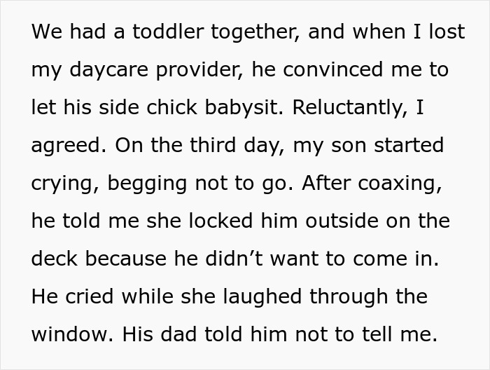 ALT text: Toddler locked out in winter by affair partner's kid while mom confronts the situation and seeks justice.
