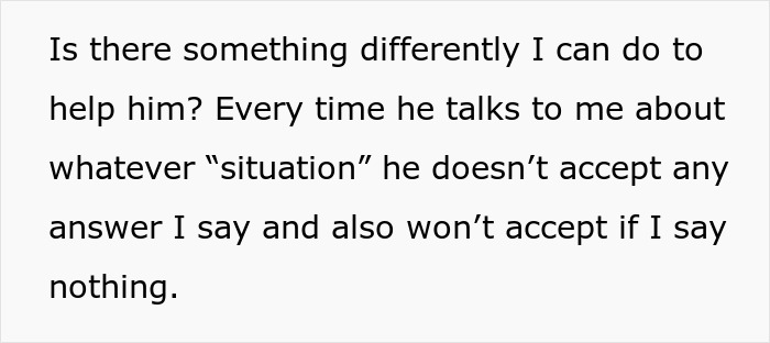 Text on a white background expressing frustration about not being able to help husband with communication issues.