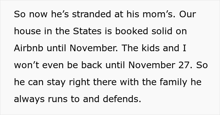 Text excerpt describing a man stranded and expecting his wife to rescue him after missing his flight home.