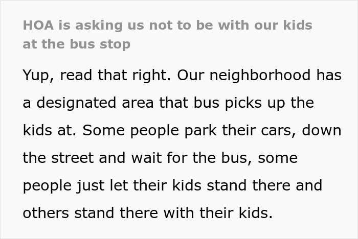 Neighborhood discusses kids bus stop parenting with parents required not to stay at the designated bus stop area. Neighborhood discusses kids bus stop parenting with parents required not to stay at the designated bus stop area.