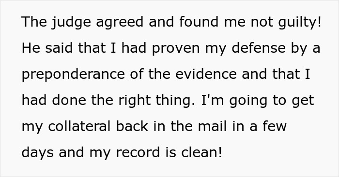 Text showing a statement about a judge finding the 18-year-old not guilty of a curfew violation after reporting a drunk driver.