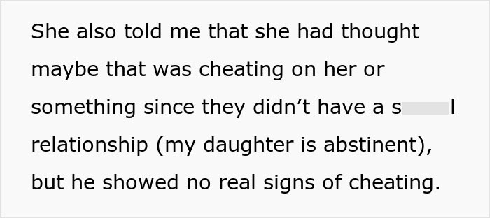 Text excerpt showing concerns about a secretive boyfriend and suspicions from the woman's mom about the relationship.