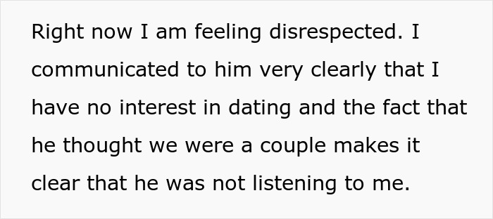 Text about a woman feeling disrespected after a guy considers her his girlfriend following one date and sends an anniversary gift.