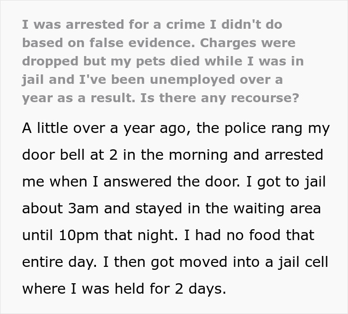 Man proven not guilty of a crime but suffers consequences including jail time and personal losses.