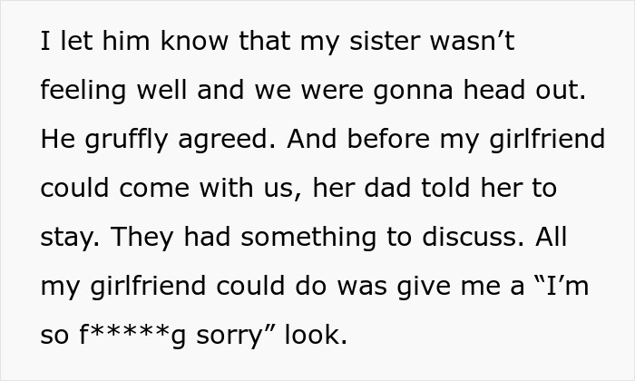 Text excerpt with a man pranking girlfriend's parents to support autistic sister, causing objections to their relationship.