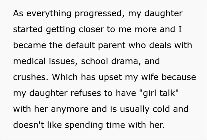 Text excerpt explaining why daughter doesn&rsquo;t trust, causing tension between wife and husband over family dynamics.