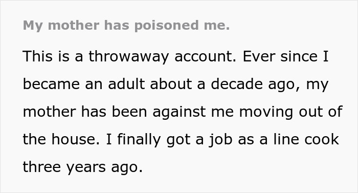 Text excerpt from a story titled mother poisoned me about a toxic relationship with a controlling mother.