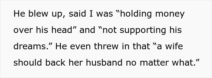 Text excerpt highlighting conflict over money and support related to dream truck loan and inheritance issues.