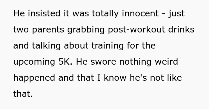 Woman questions boundaries after husband goes running with divorced mom, calling the meet-up just smoothies and innocent.