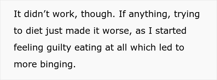 Text excerpt discussing the negative impact of dieting leading to guilt and increased binge eating behaviors.