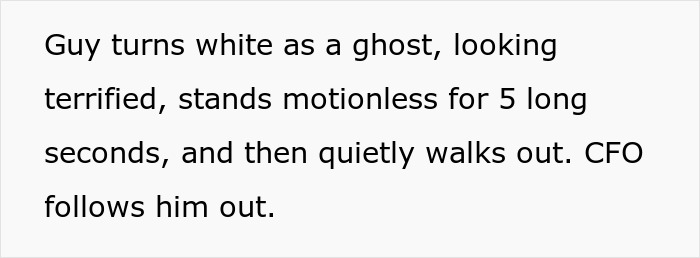 Employee looking shocked and terrified as CFO fires him on the spot after body-shaming comment incident.