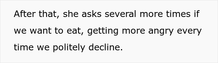 Text excerpt from an online post showing a person describing a mother-in-law bullying them into eating spoiled food.